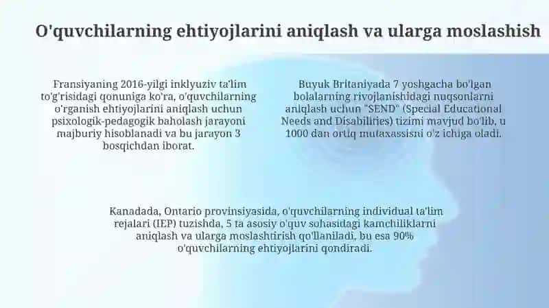 Inklyuziv talimni horijiy davlatdalarda nazariy va amaliy jihatdan qo'llab quvvatlanishi 4