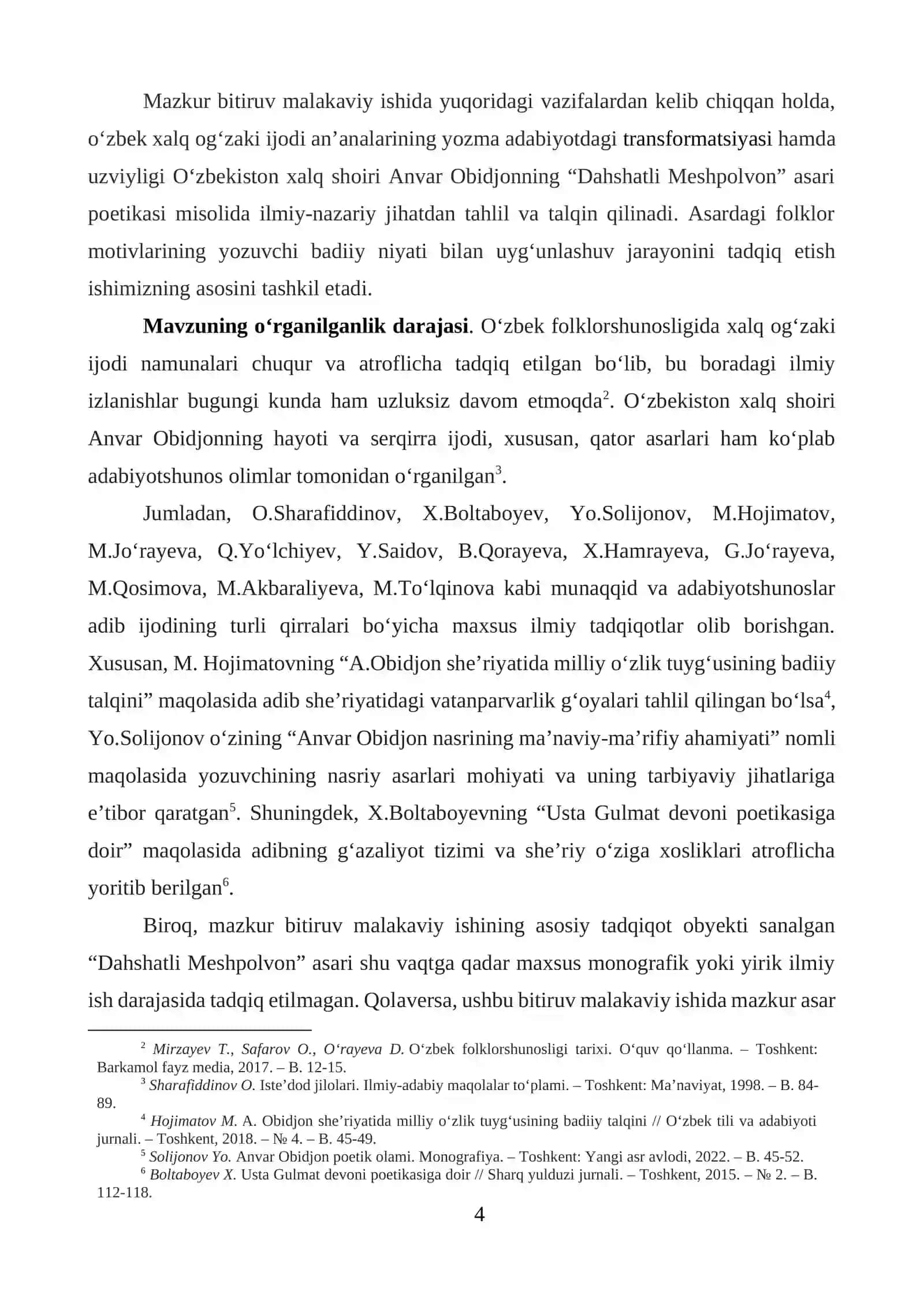 ANVAR OBIDJONNING “DAHSHATLI MESHPOLVON” ASARIDA XALQ OGʻZAKI IJODI ANʼANALARINING BADIIY TRANSFORMATSIYASI 4