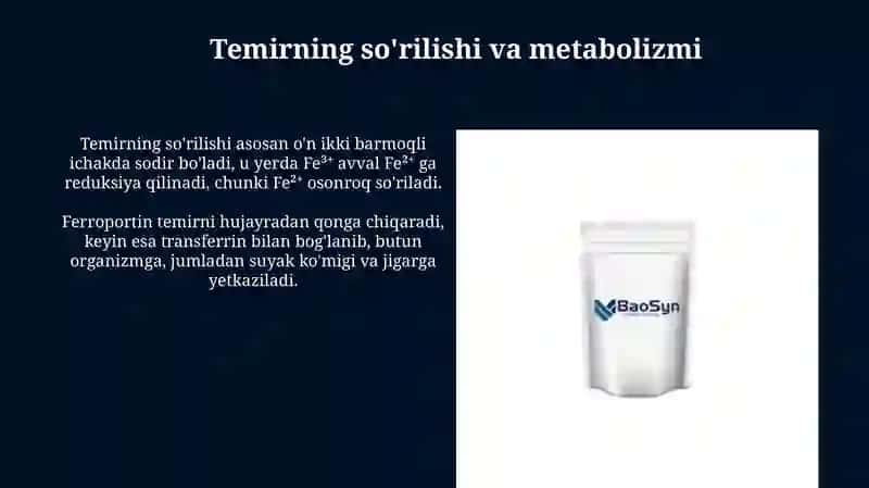 Fe²⁺ va Fe³⁺kation organizmdagi oʻrni.tibbiyotda qoʻllanilishi va dori vositasi tarkibida oʻrni 4