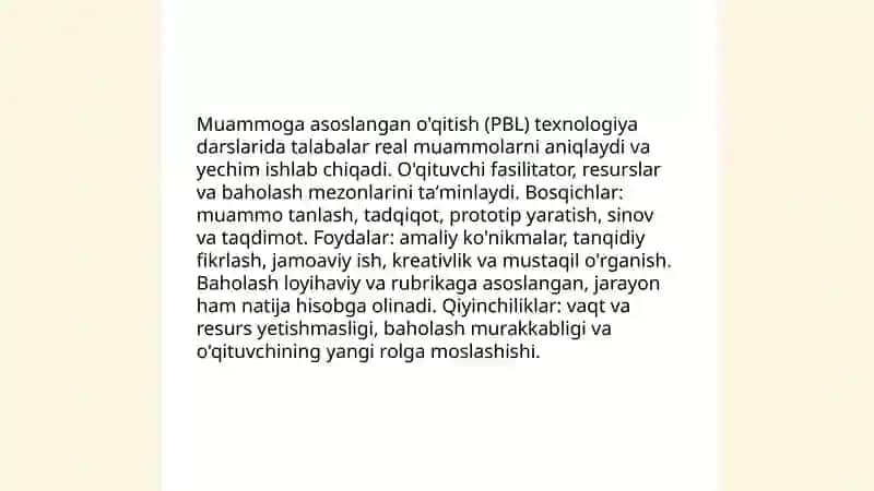 Loyihaga yo'naltirilgan o'qitish metodikasi texnologiya ta'limida 4