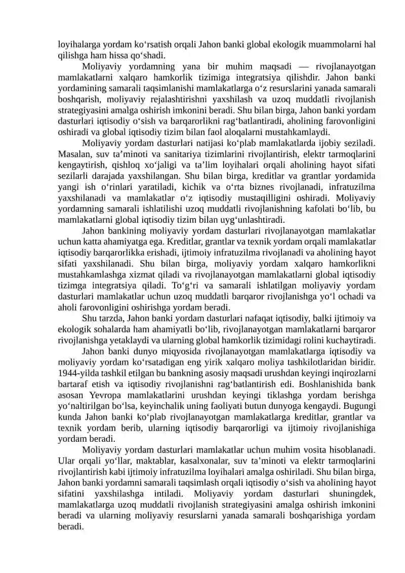Jahon bankining moliyaviy yordam dasturi 4
