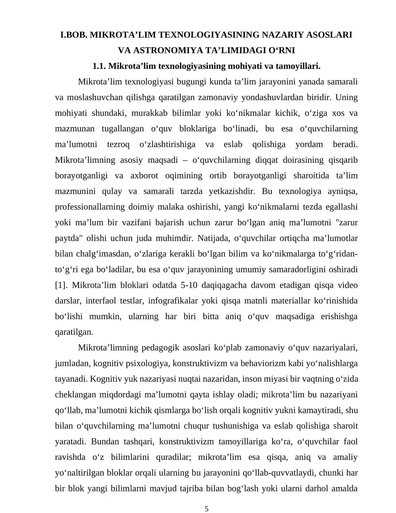 BOB. MIKROTA’LIM TEXNOLOGIYASINING NAZARIY ASOSLARI VA ASTRONOMIYA TA’LIMIDAGI O‘RNI 4