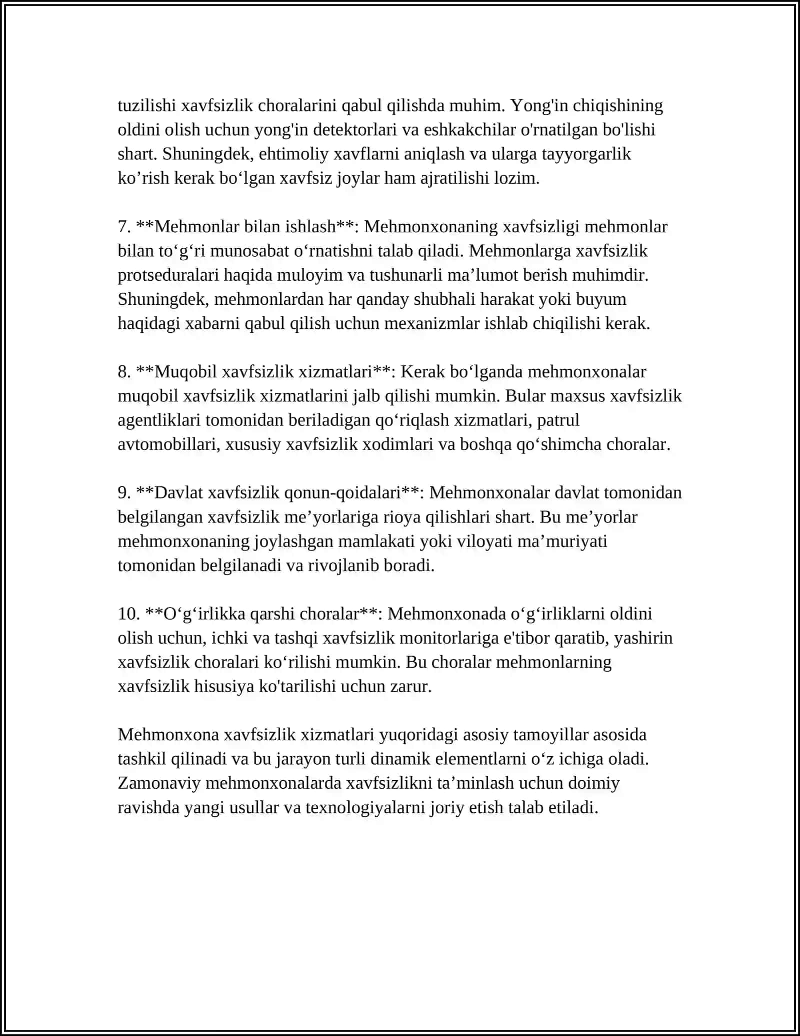 Mehmonxona Xavfsizlik Xizmati Faniga Kirish 4