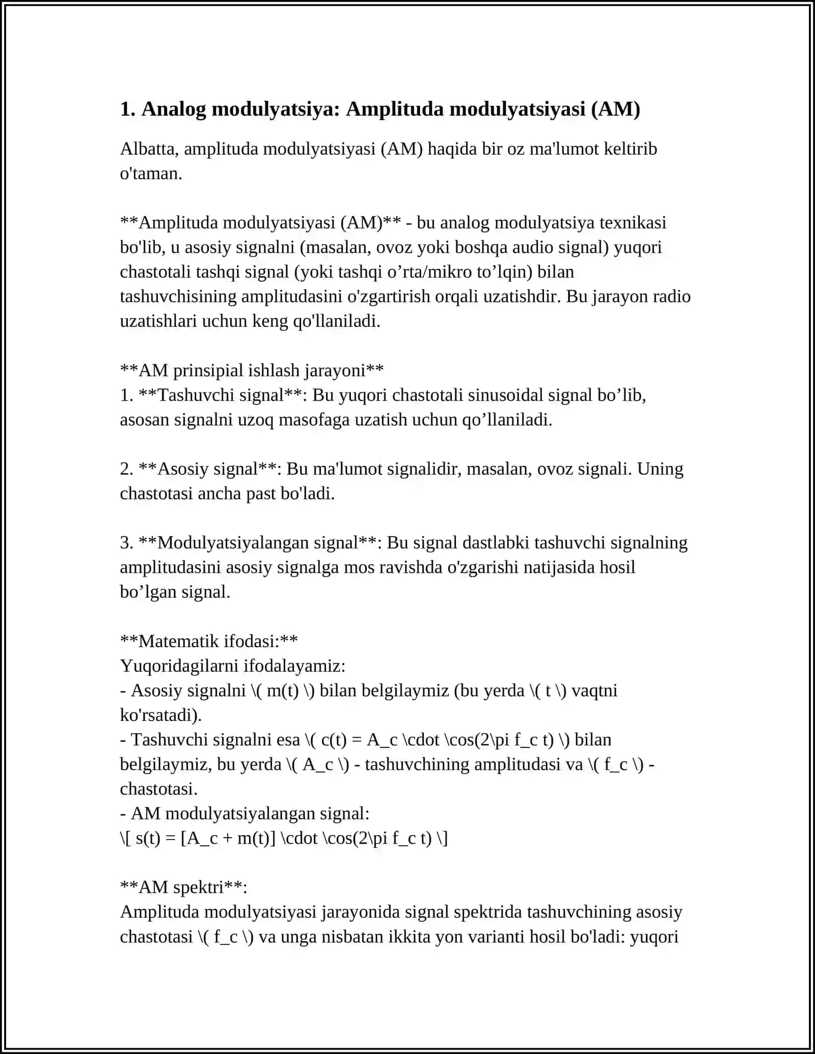 ANALOG MODULYATSIYALASH TURLARI, ULAMING O‘ZGA XOS XUSUSIYATLARI. RAQAMLI MODULYATSIYALASH TURLARI, ULAMING O‘ZGA XOS XUSUSIYATLARI. SIMSIZ ALOQA TIZIMLARIDA ISHLATILADIGAN RAQAMLI MODULYATSIYALASH TURLARI 4