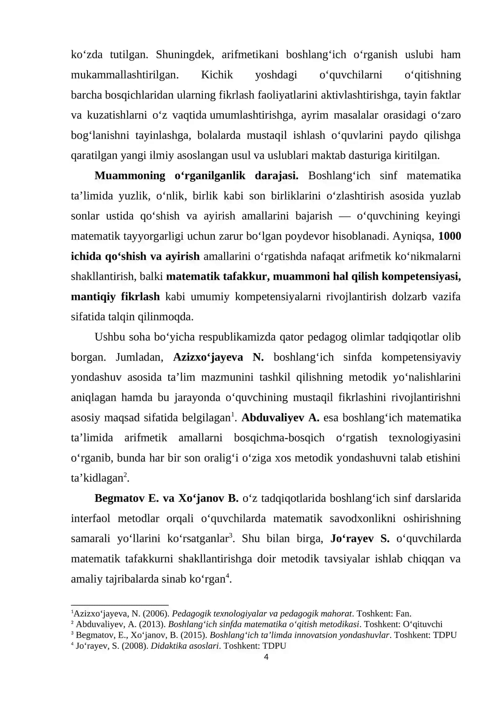 “1000 lik konsentrida qo’shish va ayirishni o’rgatishda o’quvchilarda matematika mazmuniga oid umumiy kompetensiyalarni shakllantirish” mavzusidagi KURS ISHI 4