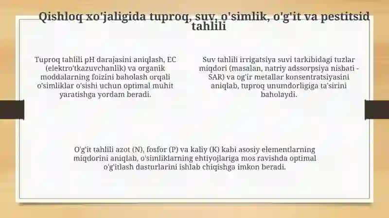 Sifat va miqdoriy tahlil usullari qishloq xo'jaligidagi axamiyat 4