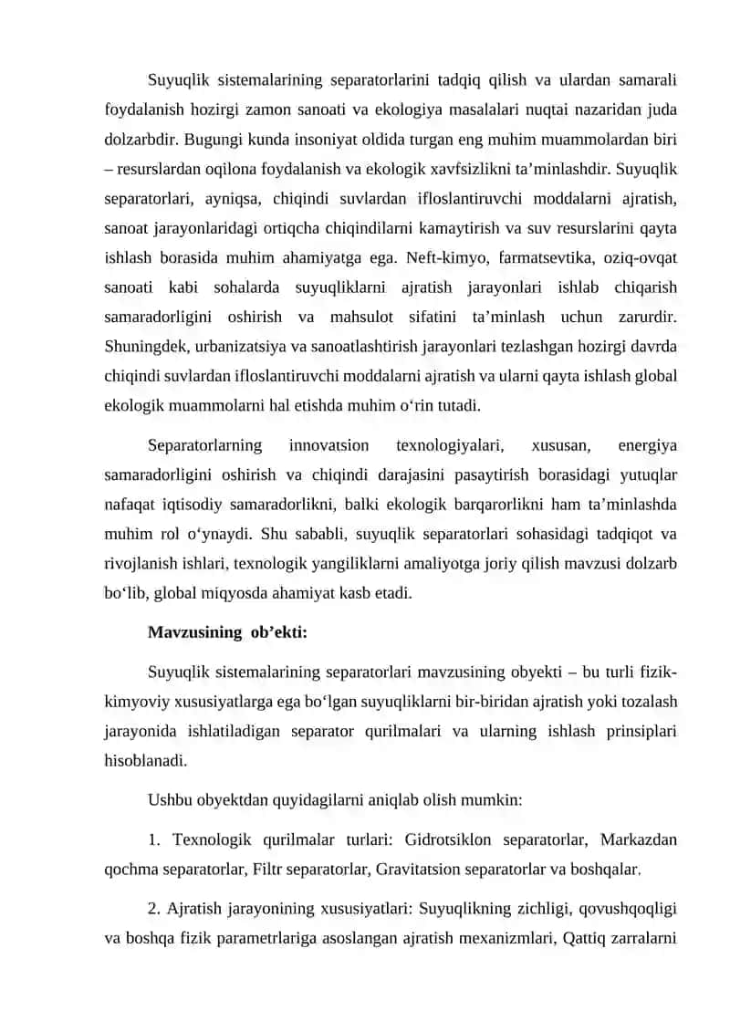 Suyuqlik sistemalarining seperatorlari KURS ISHI 4