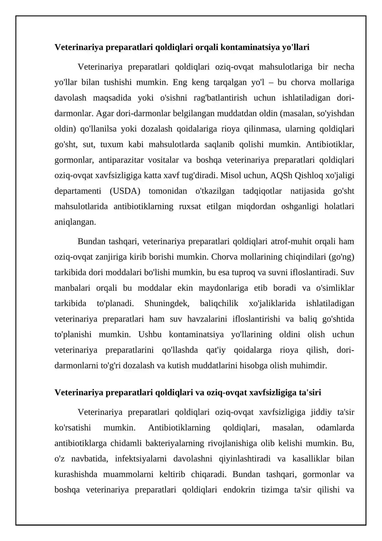 Oziq ovqat mahsulotlarda chorva chilikda qõllaniladiganmahsulotlarni ifloslanish 4