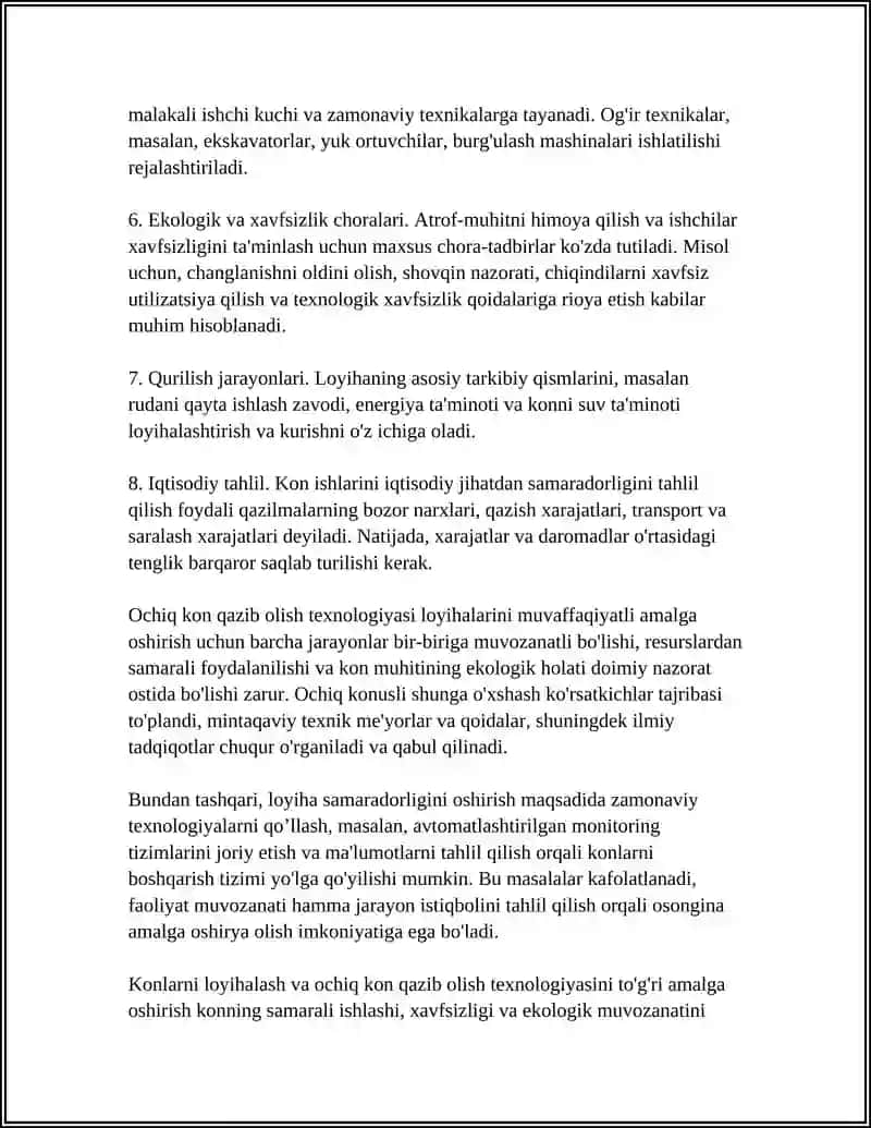 Konlarni loyihalash va ochiq kon qazib olish texnologiyasi (kurs ishi) 4