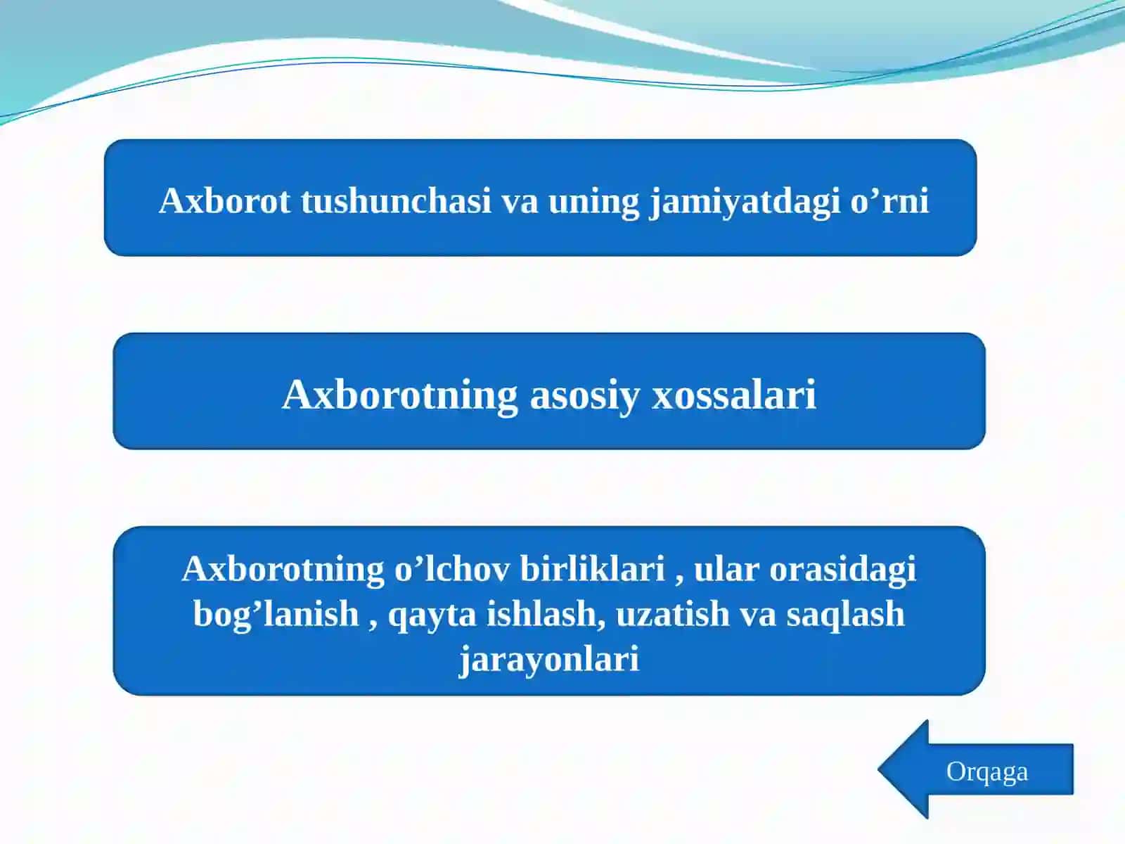 Axborottushunchasi. Axborotning asosiy xossalari va o'lchov birliklari 4