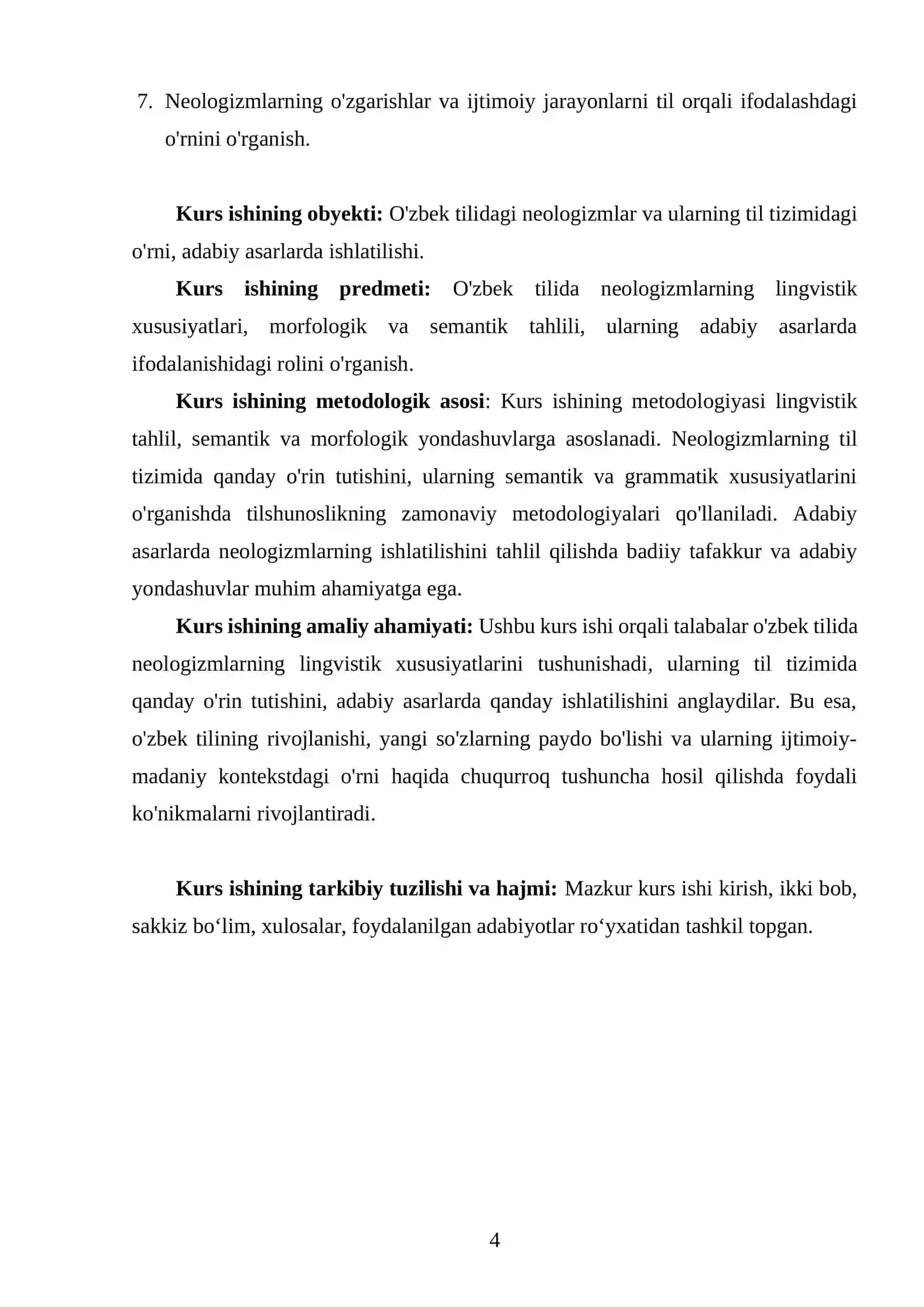 "NEOLOGIZMLARNING LINGVISTIK TADQIQI" MAVZUSIDA YOZGAN KURS ISHI 4