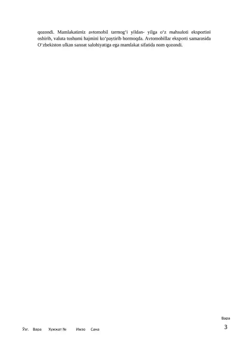 Kirish (avtomobilsozlik sanoatinin hozirgi kundagi holati, yutuq va kamchiliklari) – 1-2 bet 4