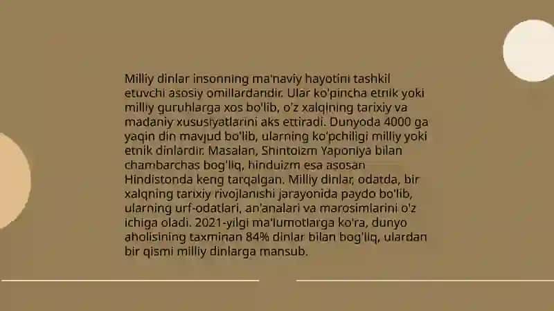 Milliy dinlarning tarixi 4