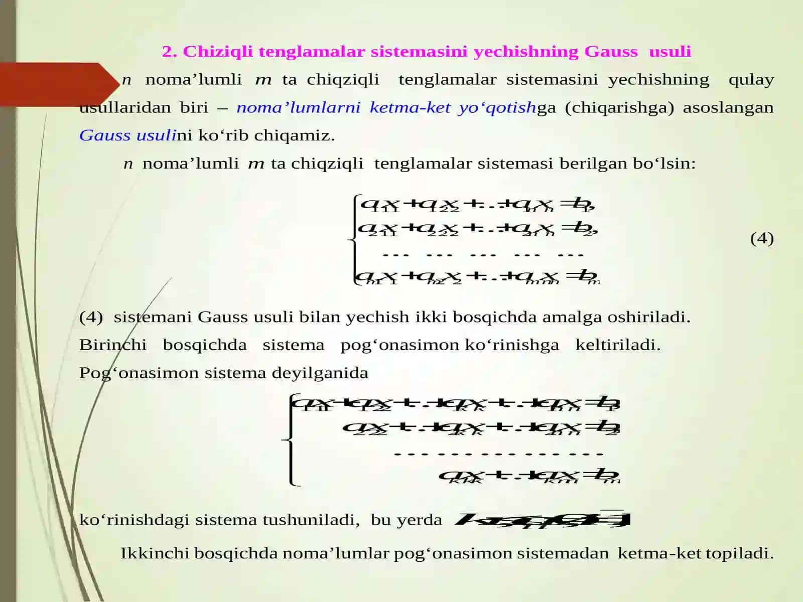 Chiziqli tenglamalar sistemasini yechish 4