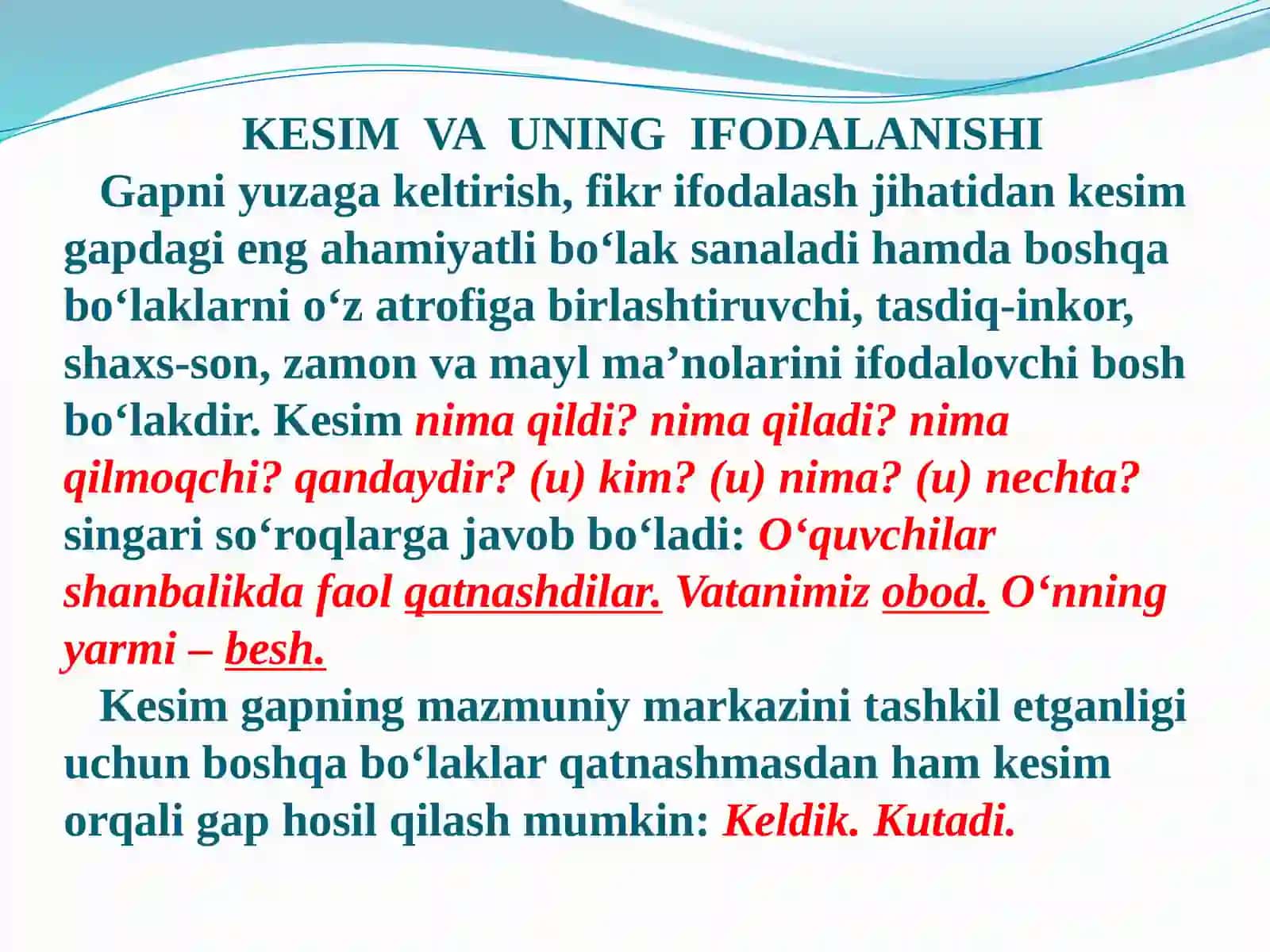 Bosh bo‘laklar mavzusi yuzasidan amaliy mashg`ulot 4