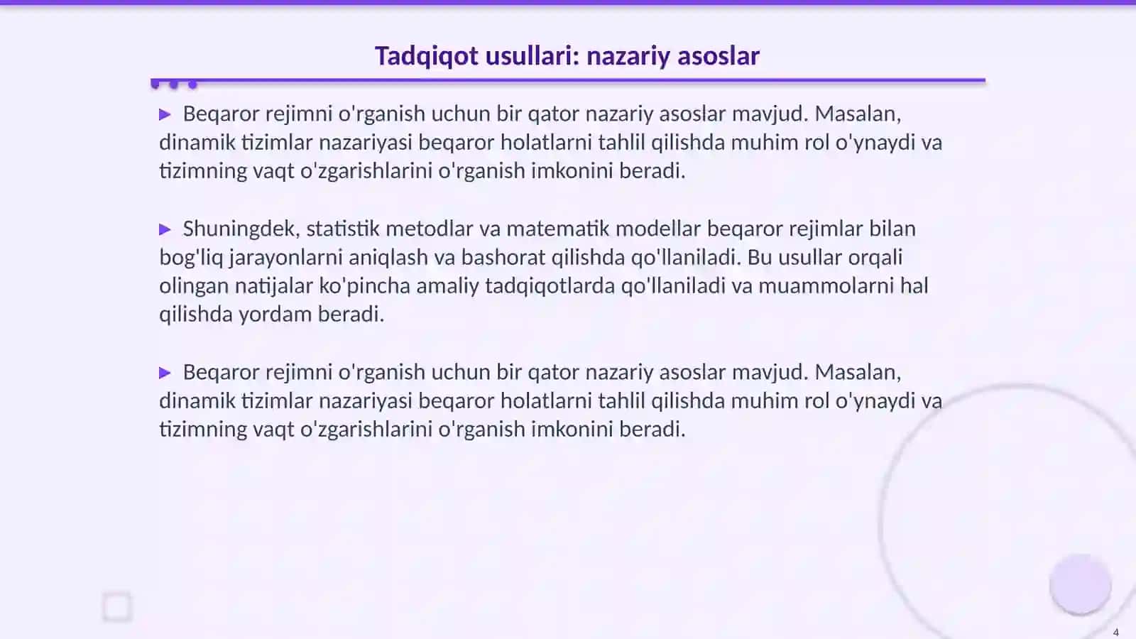Beqaror rejimda tadqiqodlash usillarini òrganish 4