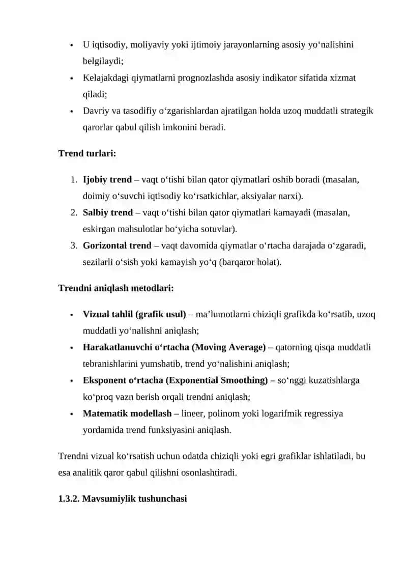 VAQT QATOR MODELLARI: TREND VA MAVSUMIYLIKNI ANIQLASH 4