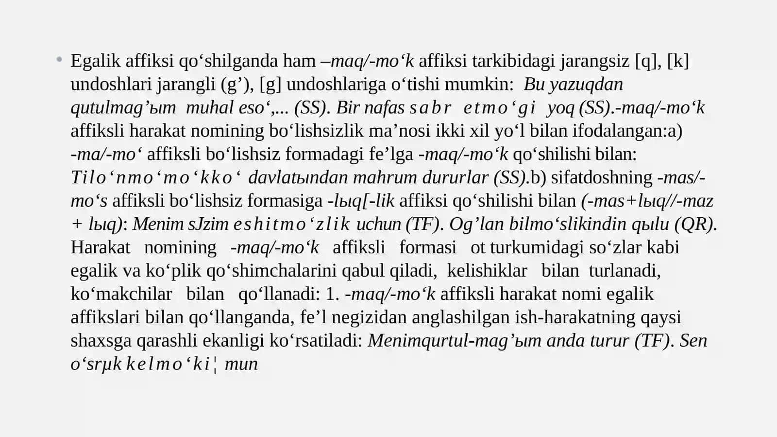 Sifatdosh, ravishdosh, harakat nomi oboroti 4