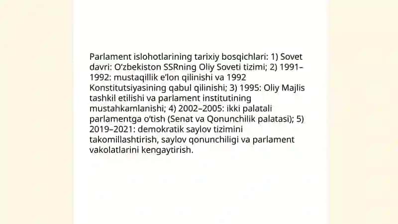 Oʻzbekistonda Parlament va Undagi Islohotlar 4