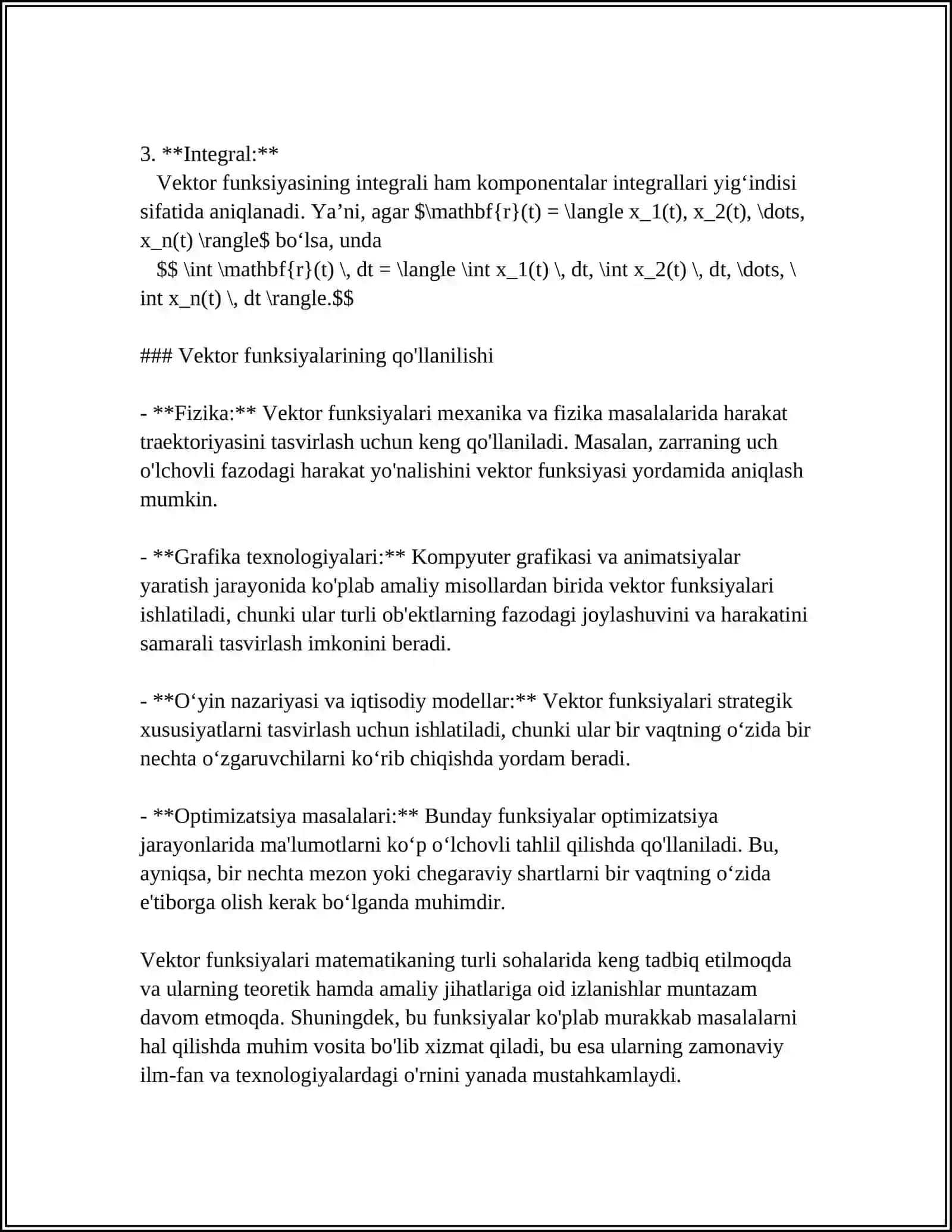 VEKTOR FUNKSIYA VA UNING LIMITI HOSILASI INTEGRALI 4