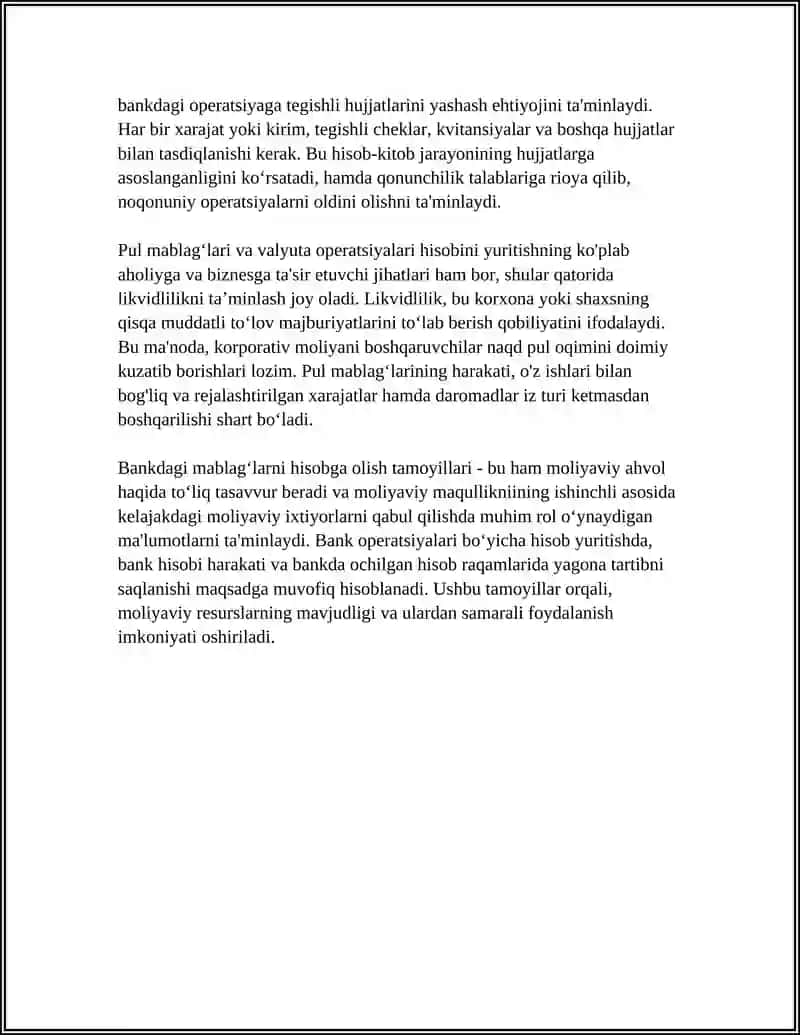 PUL MABLAG’LARI VA VALYUTA OPERATSIYALARI HISOBI 4