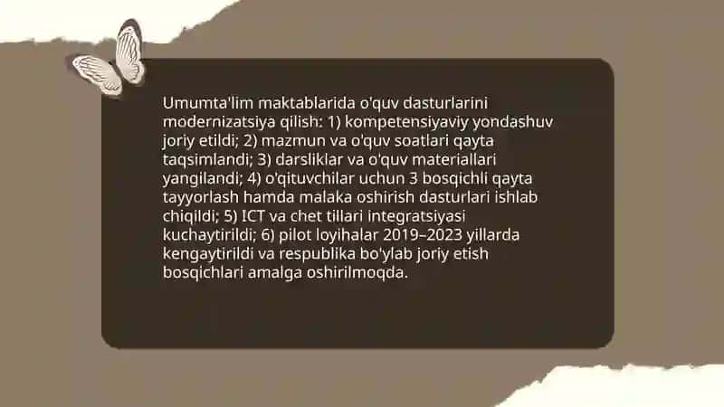 O'zbekiston Respublikasida ta'lim sohasida amalga oshirilgan islohotlar 4