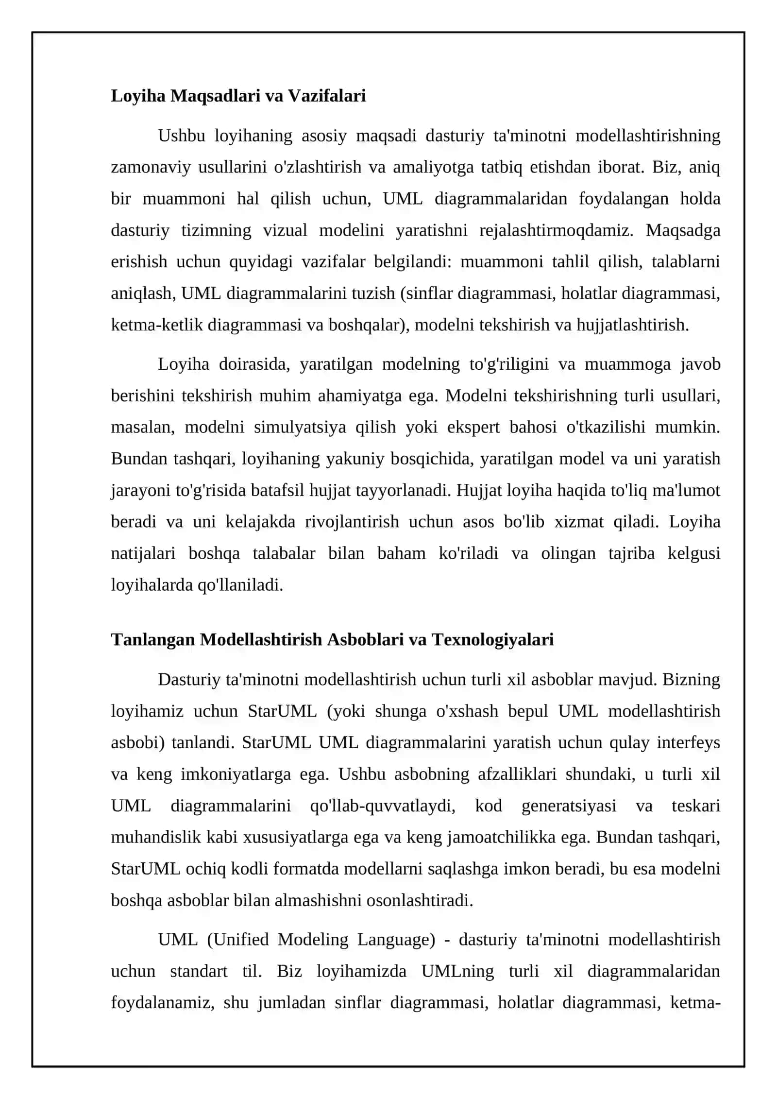 Dasturiy ta'minotni modellashtirish fanidan Mini-loyiha qilish 4