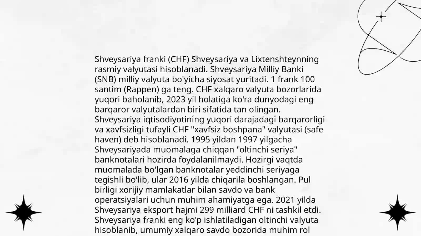 Shvetsariya davlatining pul tizimi va pul birligi haqida 4