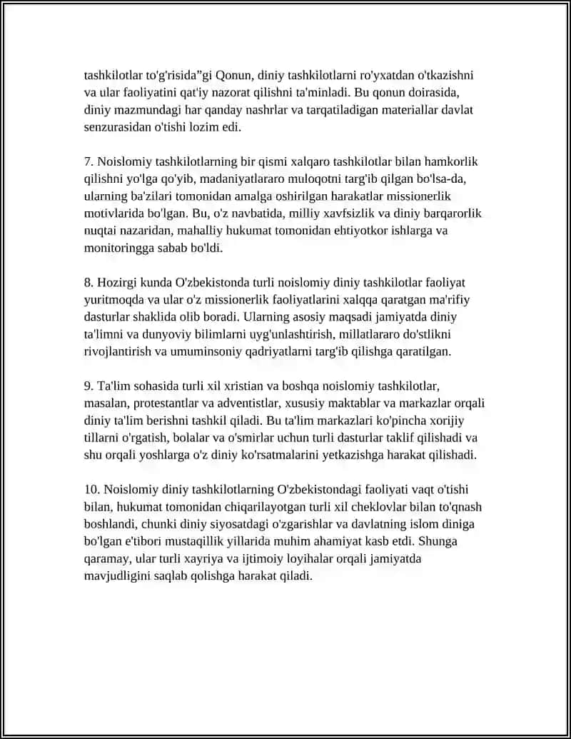 NOISLOMIY DINIY TASHKILOTLAR VA SEKTALARNING MISSIONERLIK FAOLIYATI 4