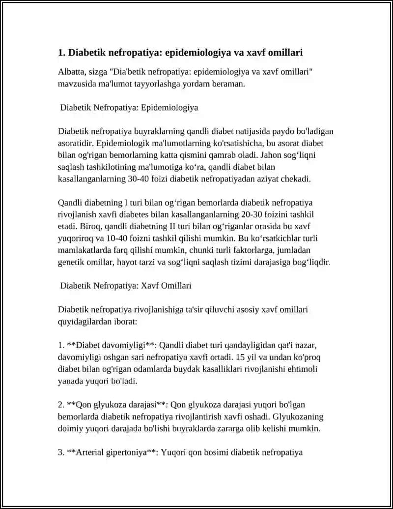 MODDALAR ALMASHINUVI NEFROPATIYASI: DIABETIK VA PODAGRIK NEFROPATIYA 4