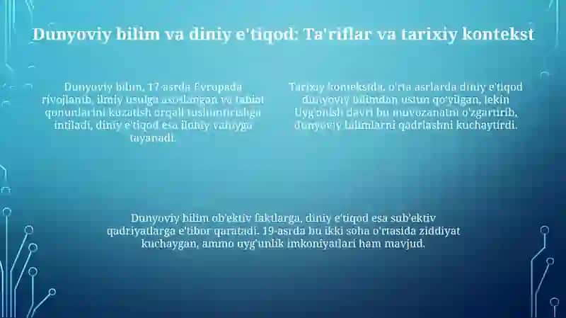 Dunyoviy bilim va diniy e'tiqod birligi 4