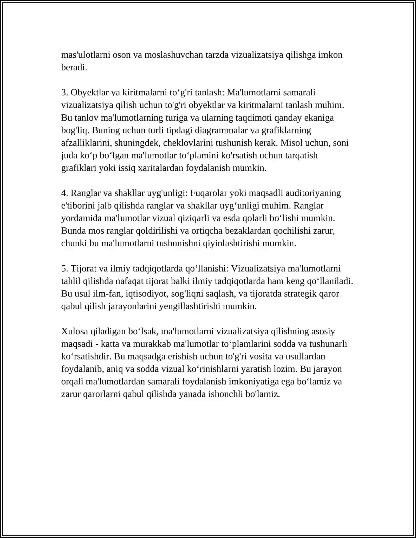 MA’LUMOTLARNI TASVIRLASH: GRAFIK VA SONLI 4