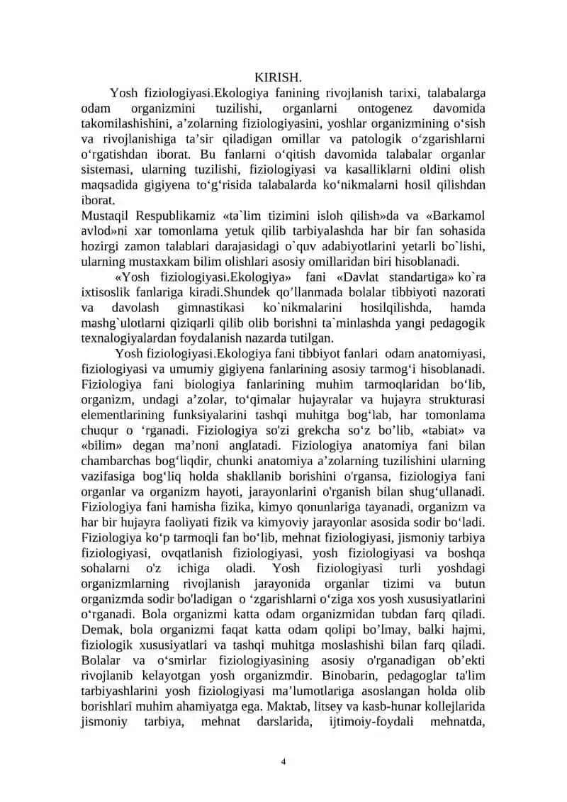Yoshlar fiziologiyasi.Ekologiya AMALIY MASHG’ULOTLARI 4