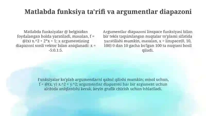 Texnik-tizimlardaaxborot texnologiyalari fanidan Matlab dasturi dafa funksiyaning grafigini yaratish 4