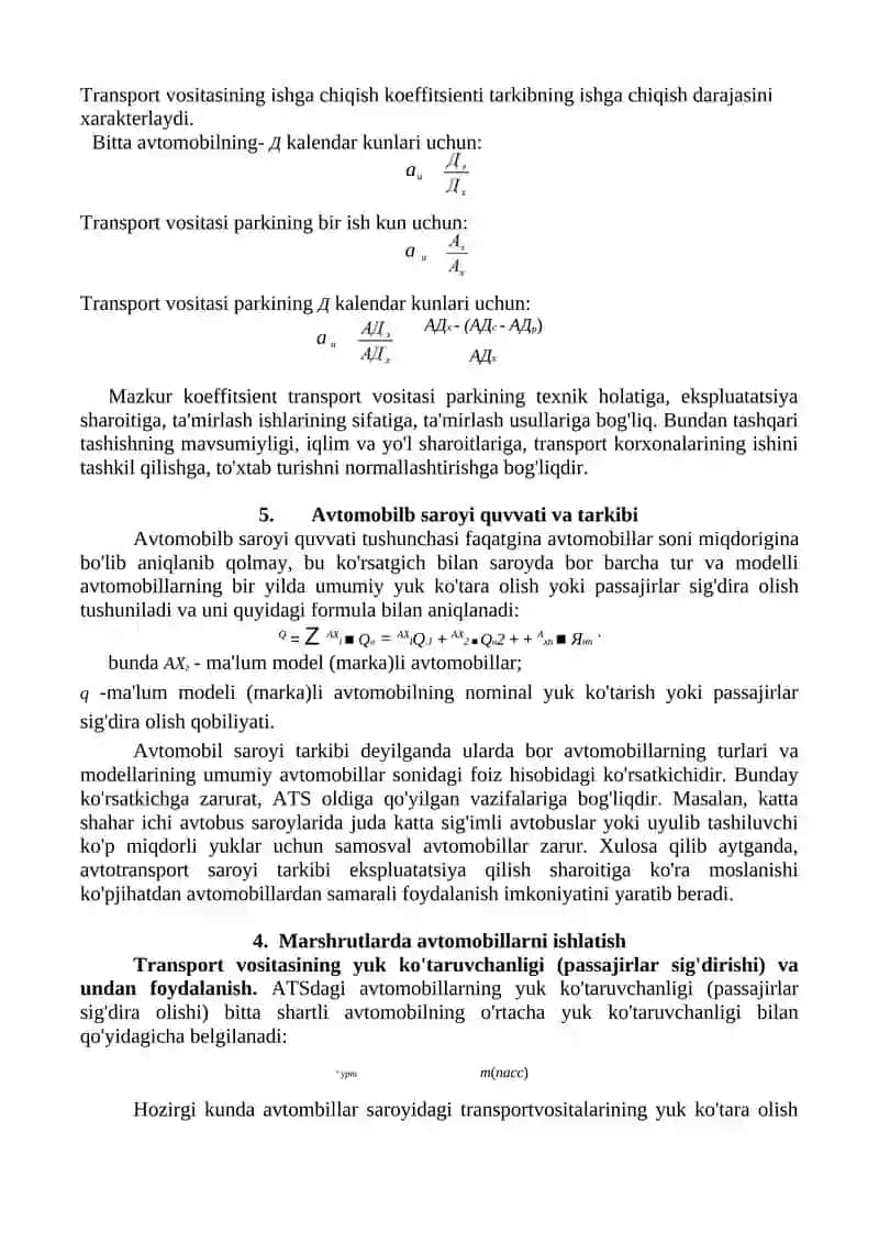 AVTOMOBIL TRANSPORTI ASOSIY ISH KO'RSATKICHLARI 4