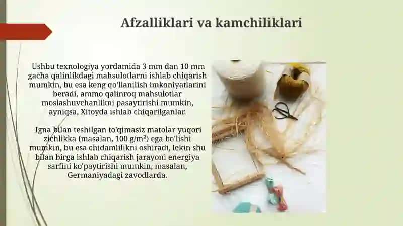 Igna bilan teshilgan toʻqima boʻlmagan mahsulotlar 4