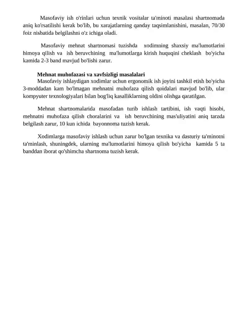 Masofadan turib ishlovchi xodimlarning mehnatini huquqiy jihatdan tartibga solishning xususiyatlari 4