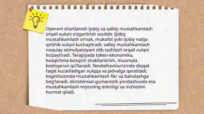 Psixologik yordam vaqtida asosiy konsepsiya va usullardan foydalanishi 4
