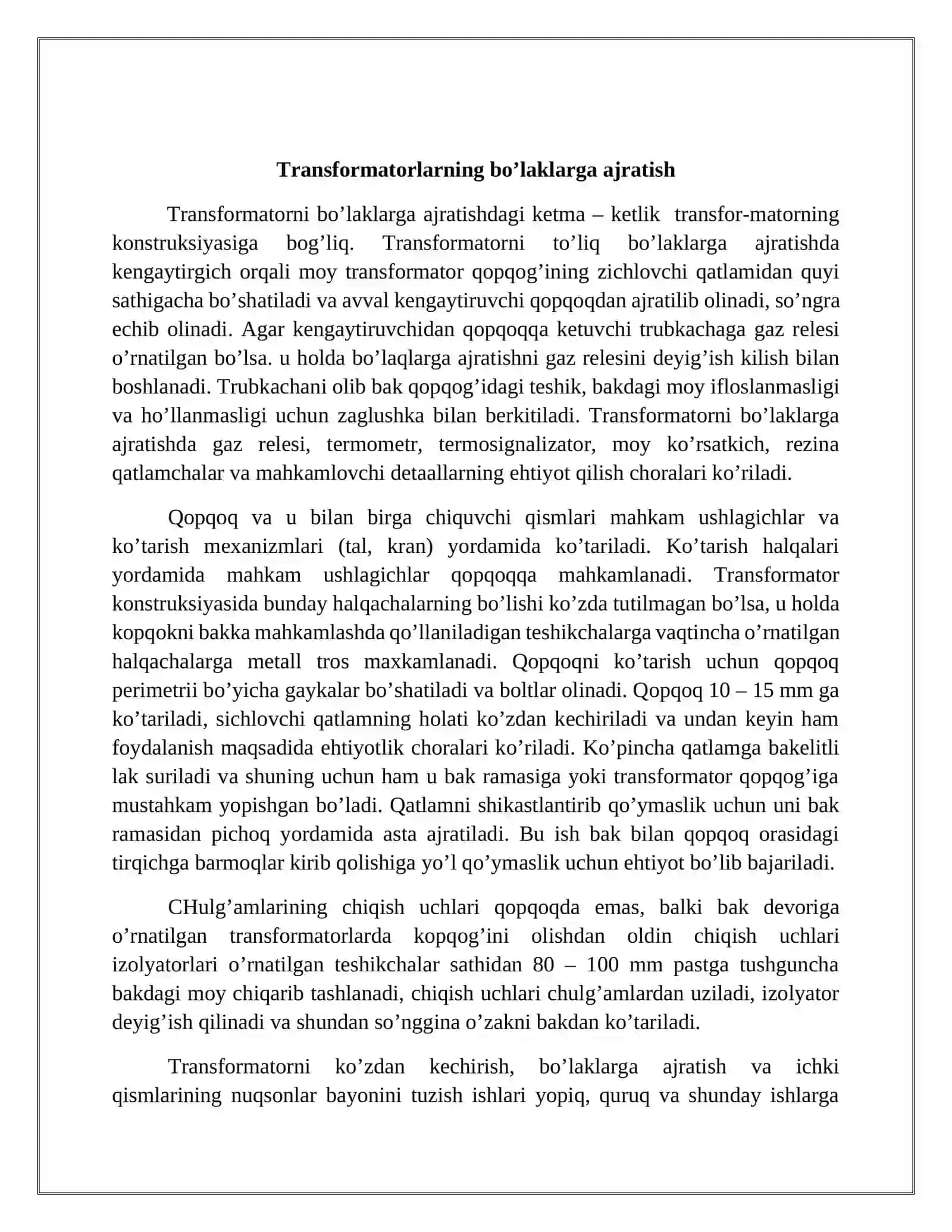 Kuch transfоrmatоrlarini ta’mirlash va ularga tехnik хizmat ko’rsatish 4