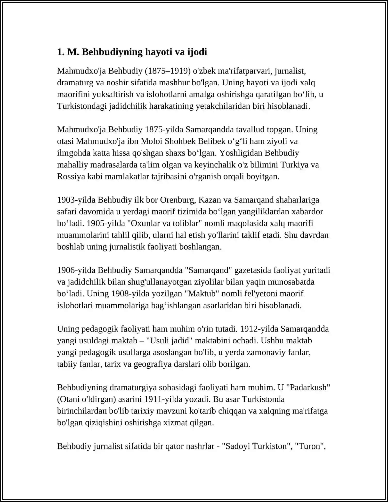 M.Behbudiying "Yoshlarga murojaat" va muhtaram yoshlarga murojaat maqolalarini tahlil etish 4