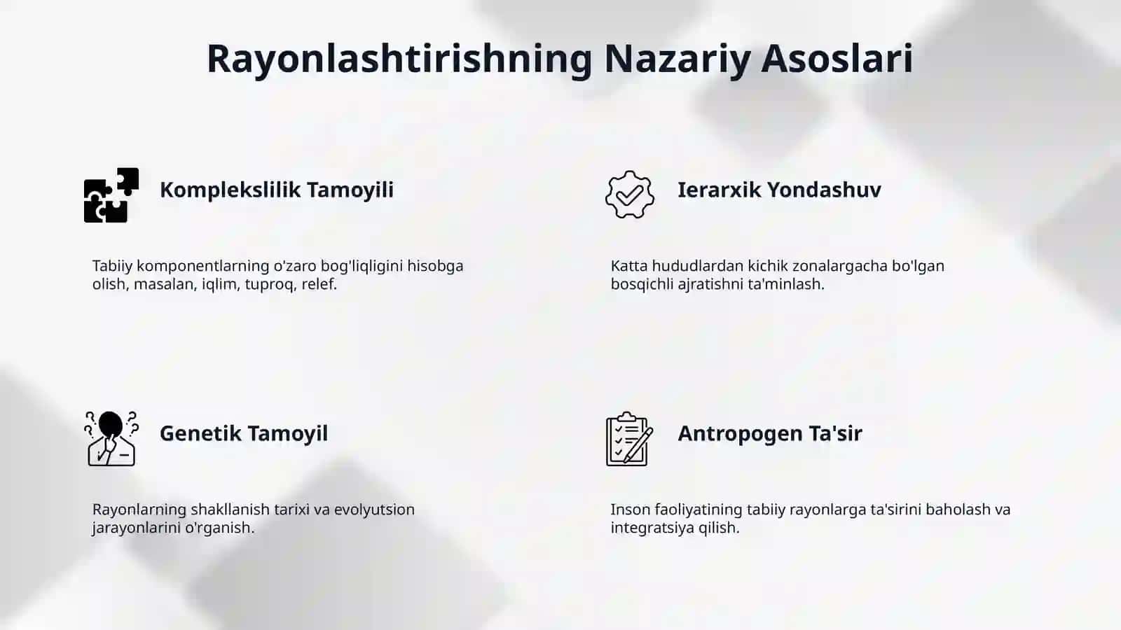 Tabiiy geografik rayonlashtirish tamoyillari va usullari 4