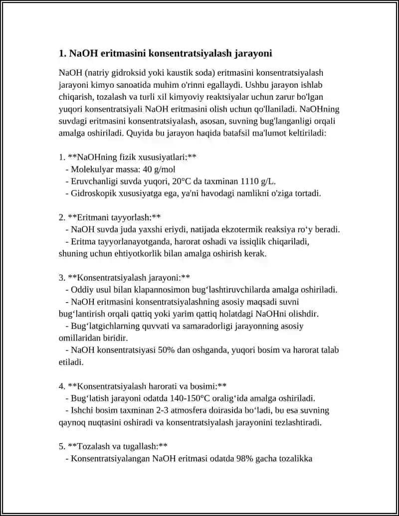 NAOH ERITMASINI KONSENTRATSIYALASH JARAYONIDA ERKIN KONVEKSIYALI UCH KORPUSLI BUG‘LATGICH HISOBI. 4
