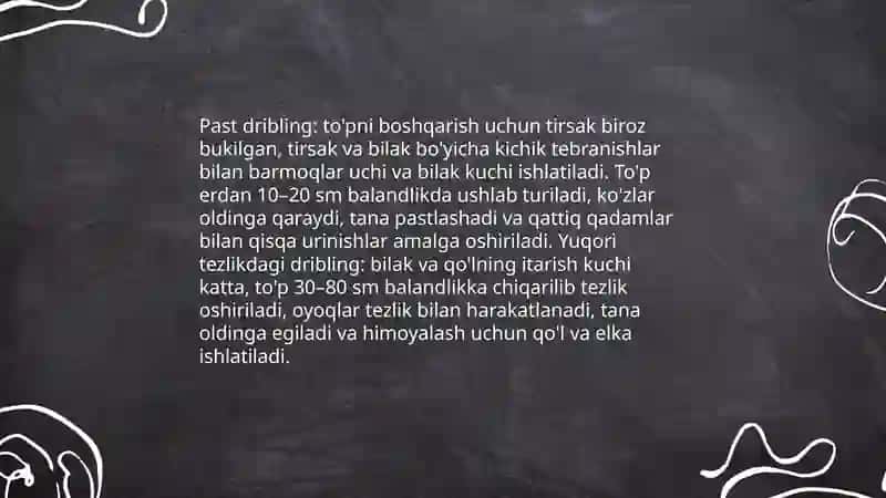 Basketbol to‘pi bilan harakatlanish va burilishlar texnikasini oʻrgatish 4