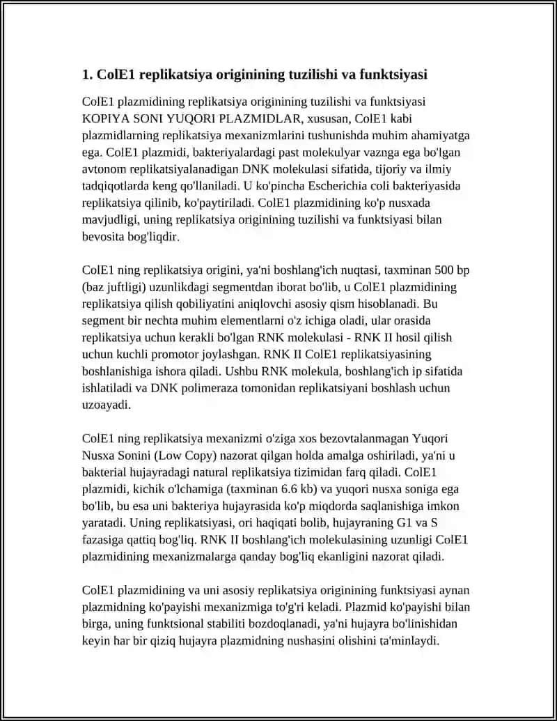 KOPIYA SONI YUQORI PLAZMIDLAR (COLE1, PBLUESCRIPT) VA ULARNING REKOMBINANT DNK TEXNOLOGIYADAGI OʻRNI 4