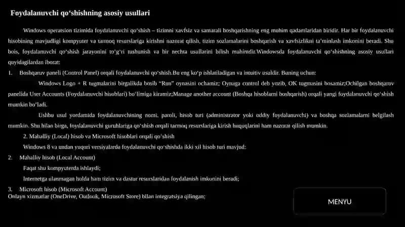Windows operatsion tizimida foydalanuvchilar va ulaming vakolatlarini boshqarish 4