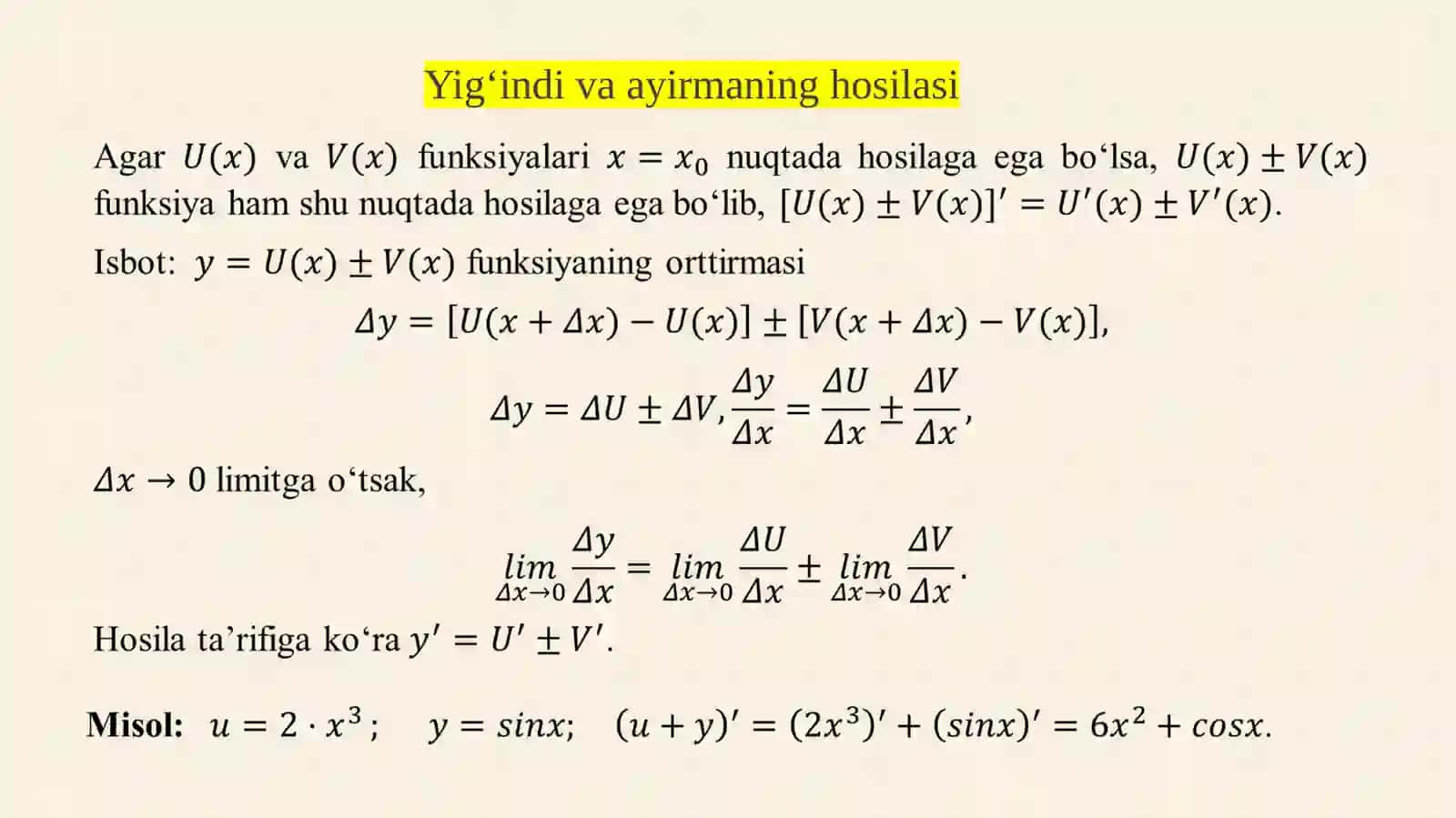 Hosilani hisoblash qoidalari 4