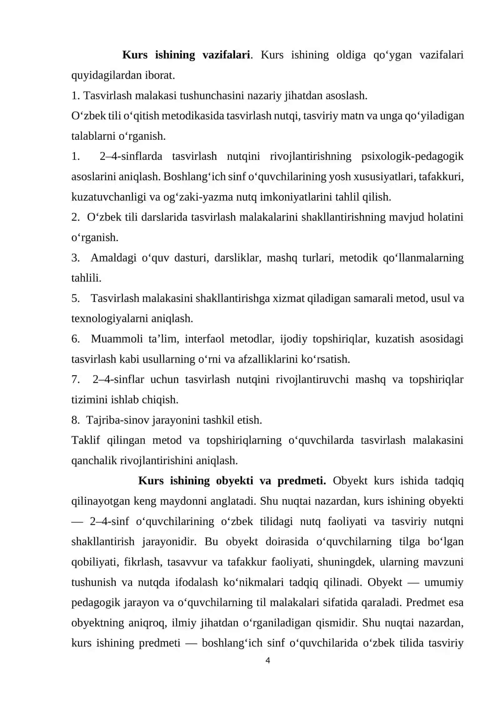Umumta’lim maktabining 2-4-sinf o‘quvchilarida o‘zbek tilida tasvirlash malakalarini shakllantirish 4