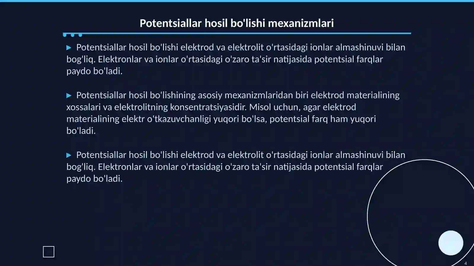 Elektrod jarayonlari. Potentsiallar hosil bo'lishi va ularning turlari. Potentsiometriya 4