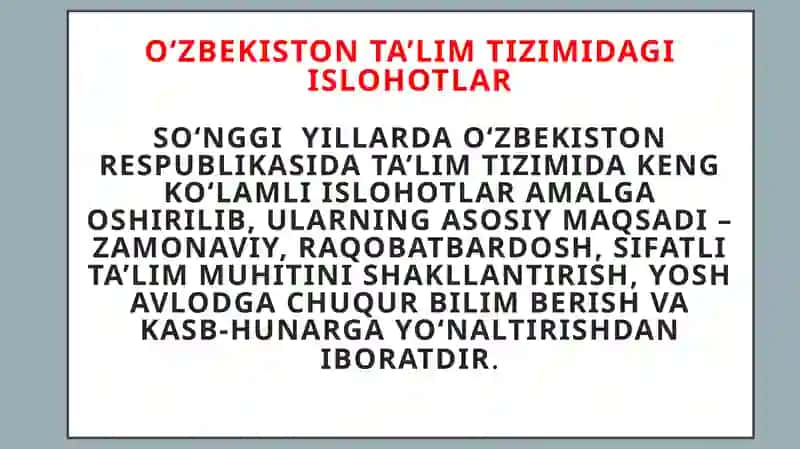 O‘zbekistonda ijtimoiy sohada amalga oshirilayotgan o’zgarishlar 4