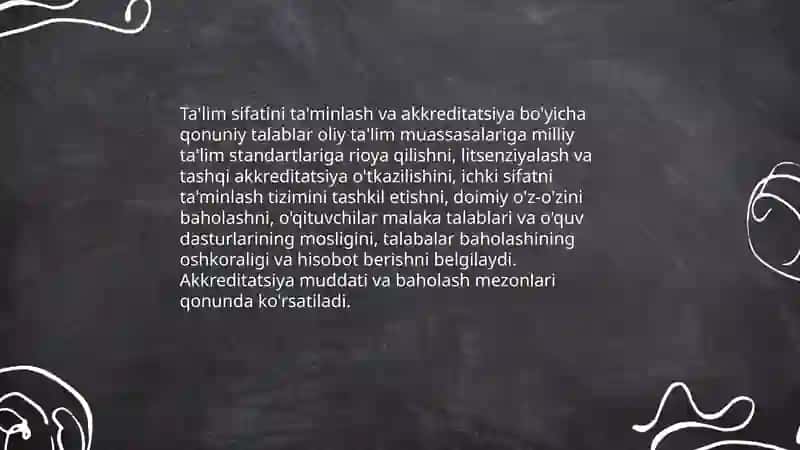 Oliy talim sohasida qabul qilingan qonunlar va ularda belgilangan vazifalar 4